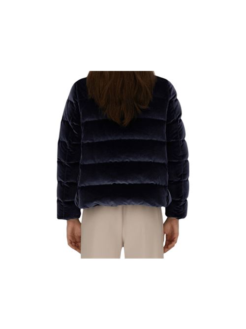 Giaccone da donna in velluto liscio stretch, collo alto, imbottitura in piuma, colore blu HERNO | PI002180D15020S9200